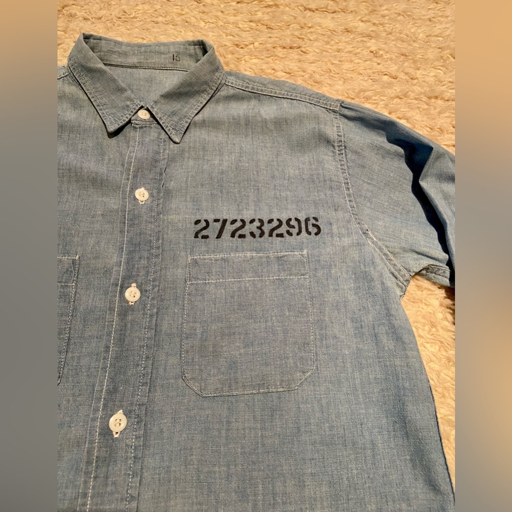 Vintage Men’s 40s 50s Prison Chambray Shirt Jail Workwear Denim Jeans Jacket - Picture 2 of 8